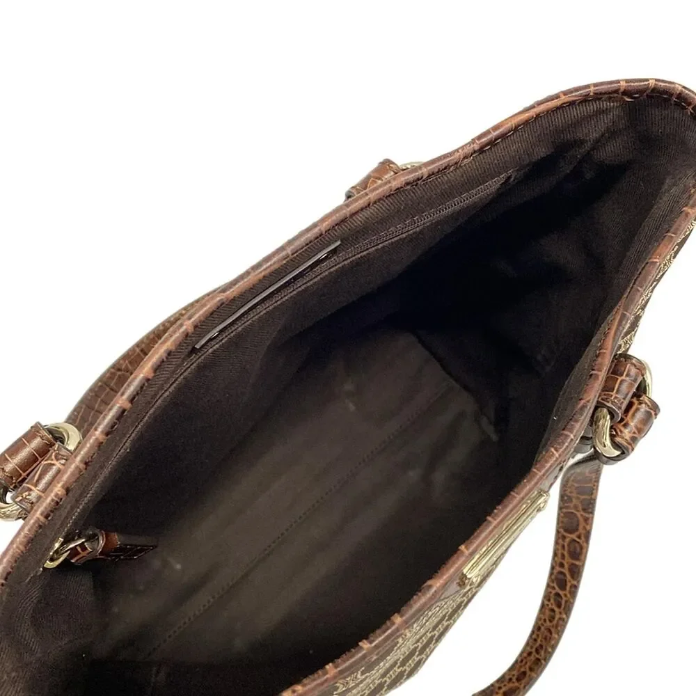 Celine Macadam Tote Bag Dark Brown Beige Jacquard Leather